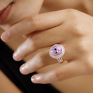 D'Joy Premium Martha Rocha Kunzite and Multi Gemstone 8.60 ctw Blush Royale Ring in 18K Vermeil Rose Gold Over Sterling Silver (Size 9.0)