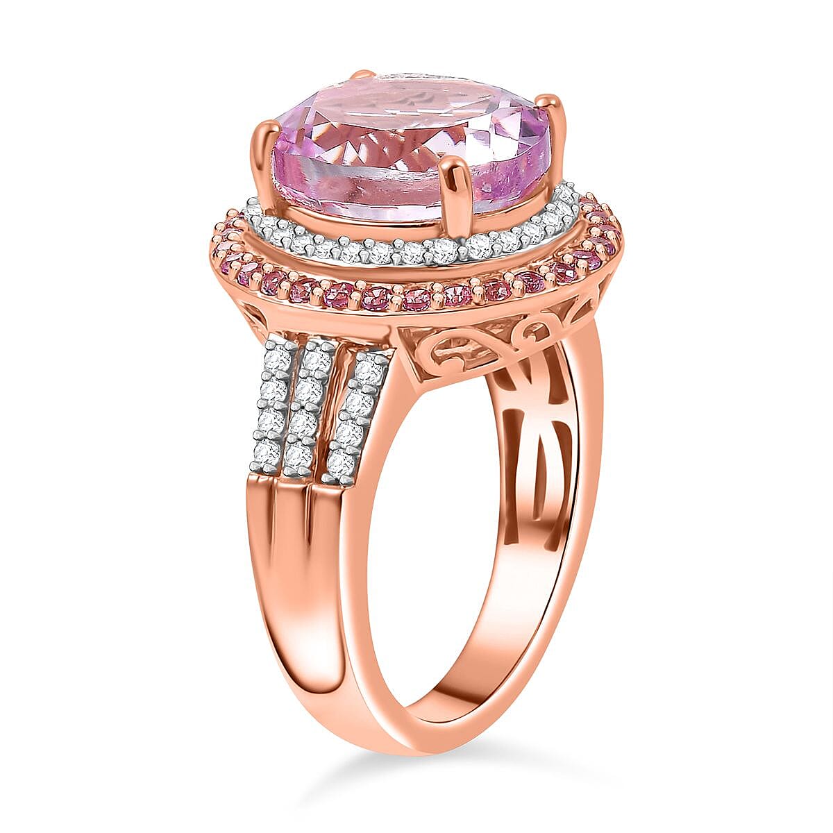D'Joy Premium Martha Rocha Kunzite and Multi Gemstone 8.60 ctw Blush Royale Ring in 18K Vermeil Rose Gold Over Sterling Silver (Size 9.0)
