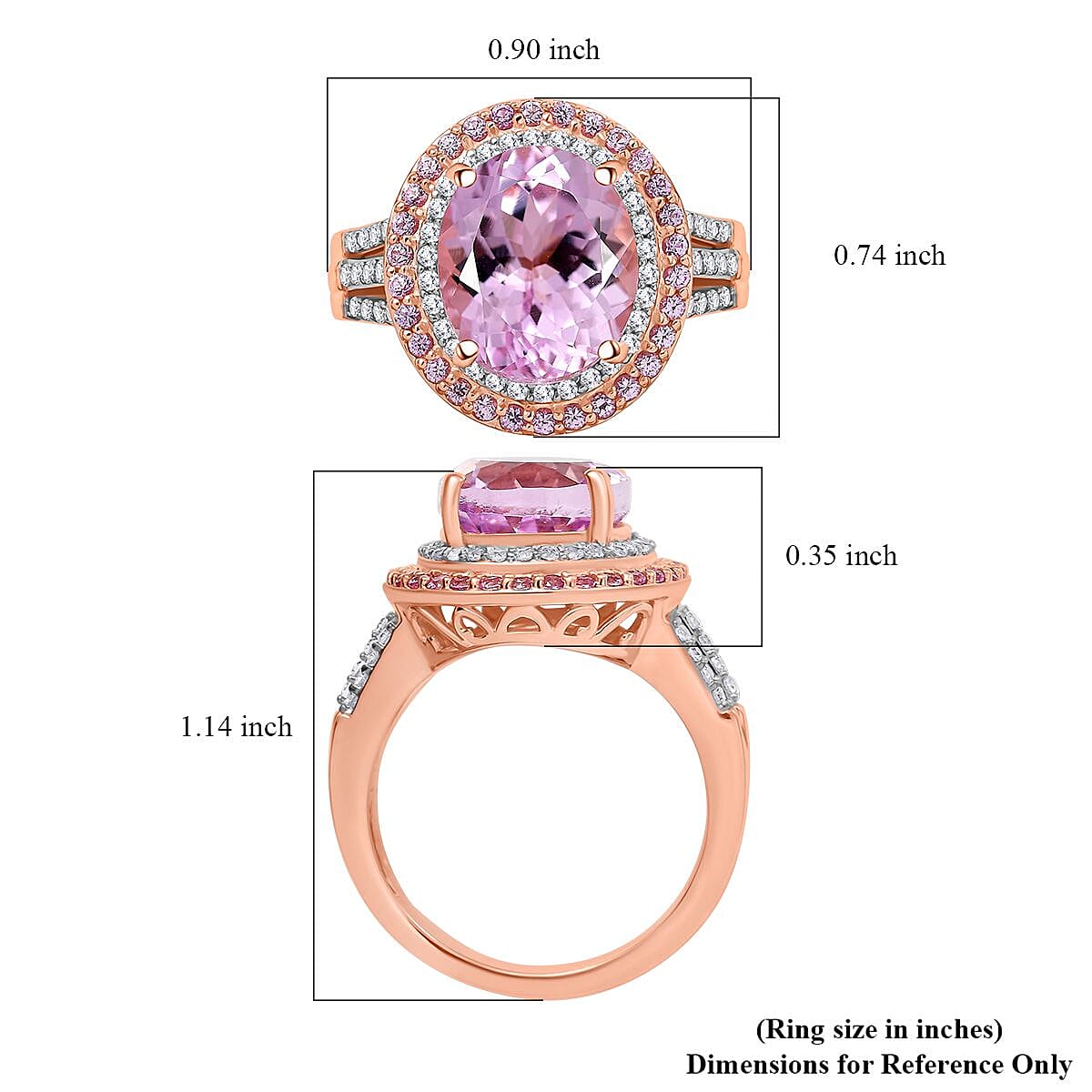 D'Joy Premium Martha Rocha Kunzite and Multi Gemstone 8.60 ctw Blush Royale Ring in 18K Vermeil Rose Gold Over Sterling Silver (Size 9.0)