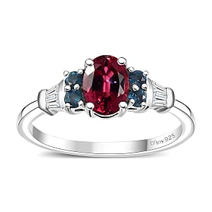Premium Ouro Fino Rubellite, Indicolite and Moissanite 1.15 ctw Eternal Love Ring in Rhodium Over Sterling Silver (Size 10.0)
