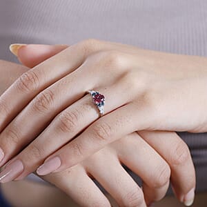 Premium Ouro Fino Rubellite, Indicolite and Moissanite 1.15 ctw Eternal Love Ring in Rhodium Over Sterling Silver (Size 10.0)