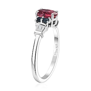 Premium Ouro Fino Rubellite, Indicolite and Moissanite 1.15 ctw Eternal Love Ring in Rhodium Over Sterling Silver (Size 10.0)