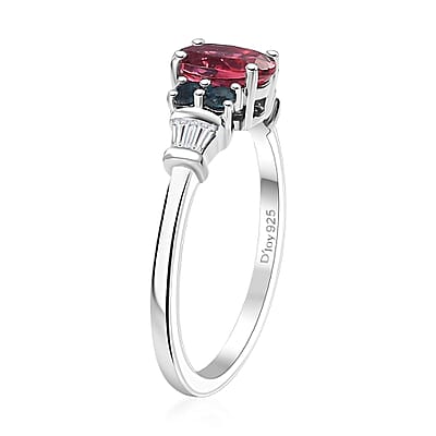 Premium Ouro Fino Rubellite, Indicolite and Moissanite 1.15 ctw Eternal Love Ring in Rhodium Over Sterling Silver (Size 10.0)