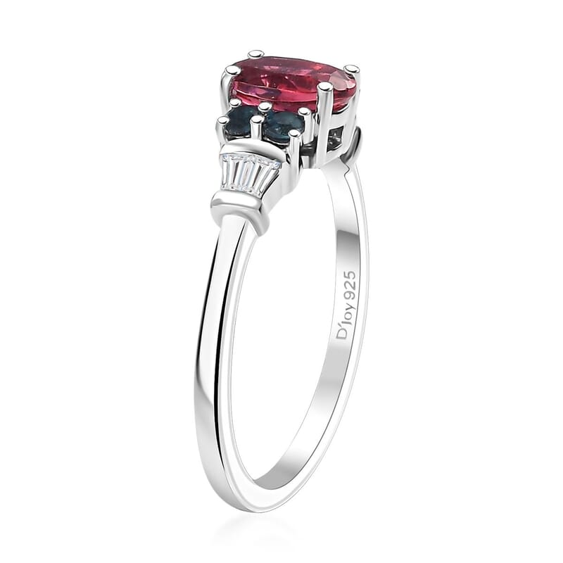 Premium Ouro Fino Rubellite, Indicolite and Moissanite 1.15 ctw Eternal Love Ring in Rhodium Over Sterling Silver (Size 10.0)
