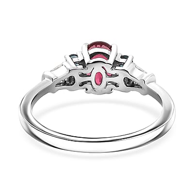 Premium Ouro Fino Rubellite, Indicolite and Moissanite 1.15 ctw Eternal Love Ring in Rhodium Over Sterling Silver (Size 10.0)