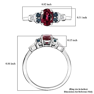 Premium Ouro Fino Rubellite, Indicolite and Moissanite 1.15 ctw Eternal Love Ring in Rhodium Over Sterling Silver (Size 10.0)
