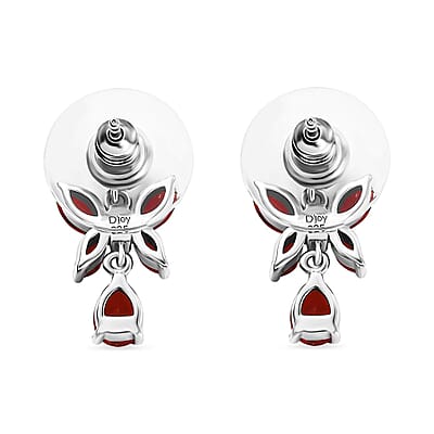 Mexican Cherry Fire Opal and Moissanite 1.20 ctw Butterfly Earrings in Rhodium Over Sterling Silver