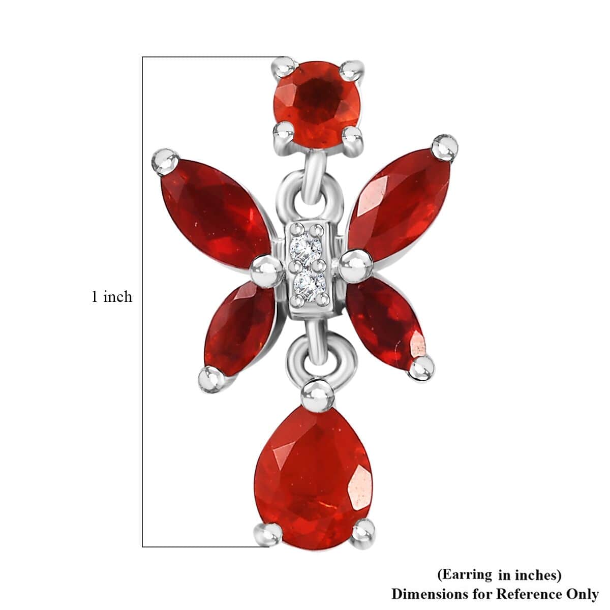 Mexican Cherry Fire Opal and Moissanite 1.20 ctw Butterfly Earrings in Rhodium Over Sterling Silver image number 4