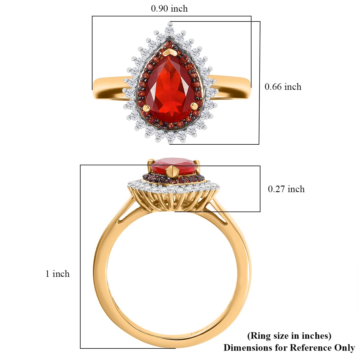 Mexican Cherry Fire Opal, Brown and White Zircon 1.20 ctw Double Halo Ring in 18K Vermeil Yellow Gold Over Sterling Silver (Size 7.0) image number 5