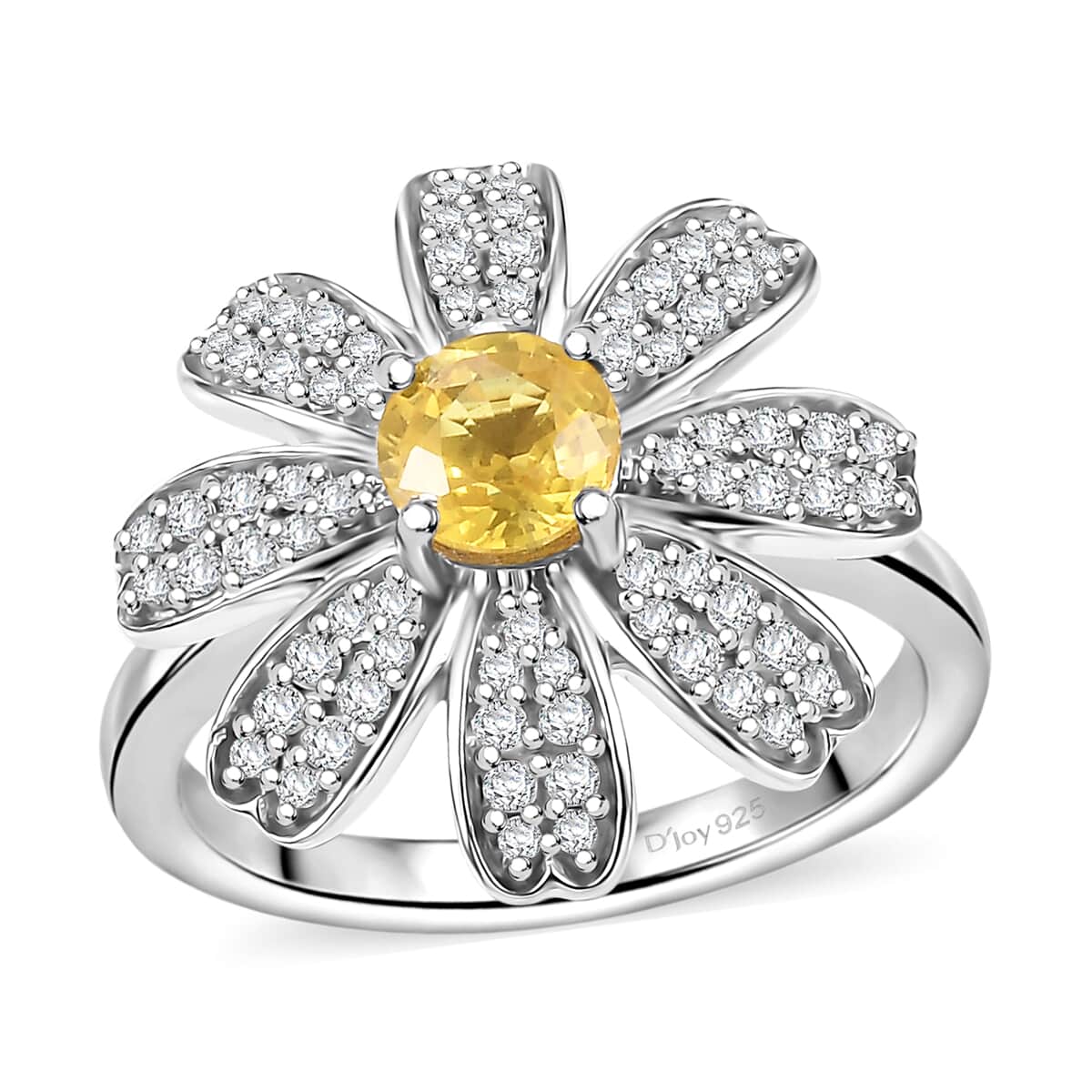 Madagascar Yellow Sapphire, White Zircon Floral Ring in Rhodium Over Sterling Silver (Size 9.0) 1.25 ctw image number 0