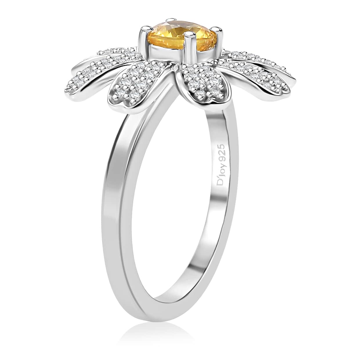 Madagascar Yellow Sapphire, White Zircon Floral Ring in Rhodium Over Sterling Silver (Size 9.0) 1.25 ctw image number 3