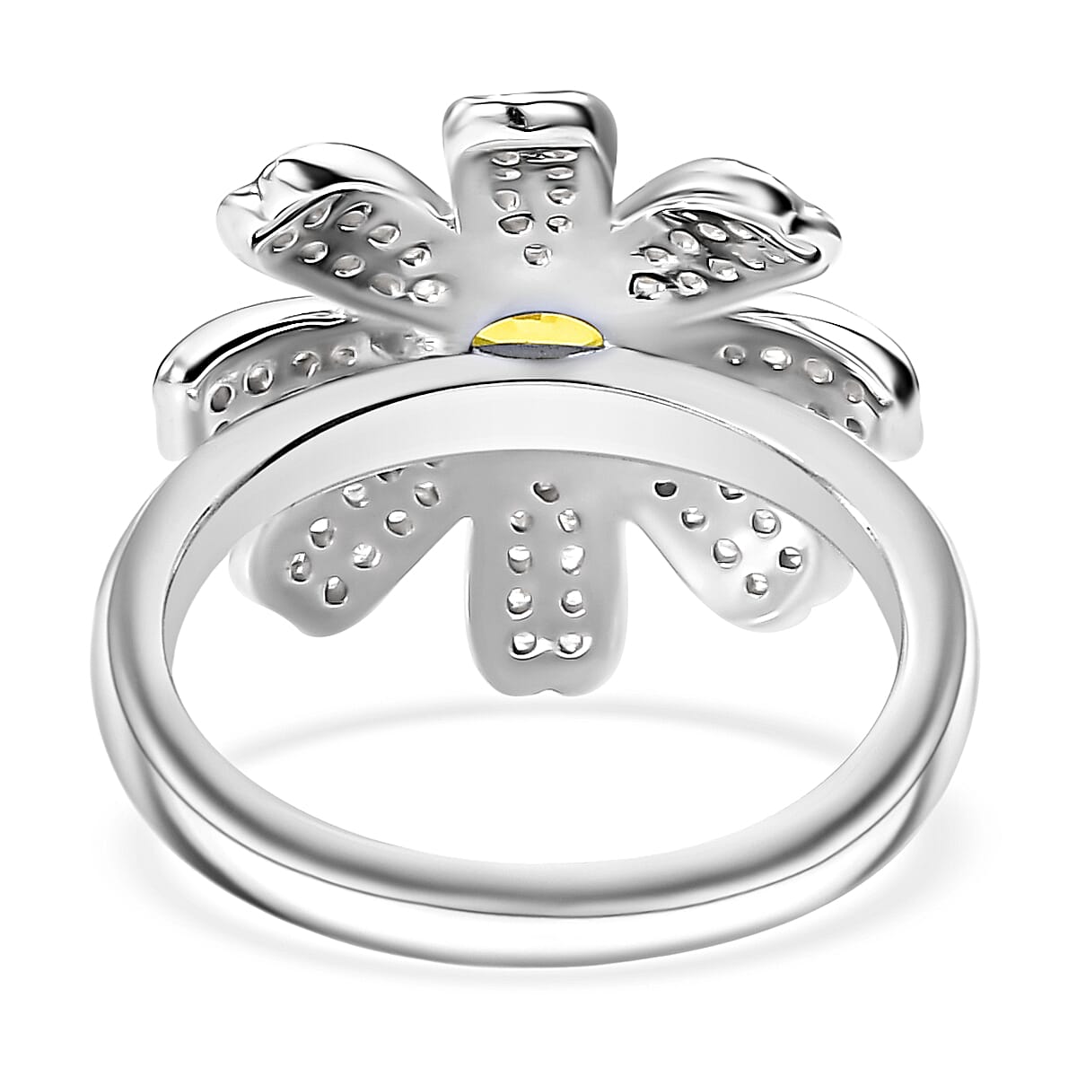 Madagascar Yellow Sapphire and White Zircon 1.25 ctw Daisy Floral Ring in Rhodium Over Sterling Silver (Size 10.0)