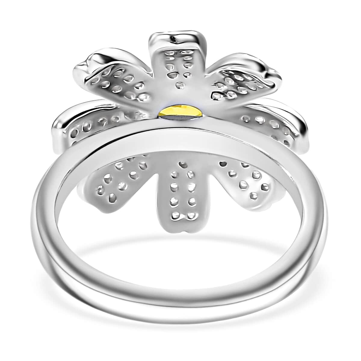 Madagascar Yellow Sapphire, White Zircon Floral Ring in Rhodium Over Sterling Silver (Size 9.0) 1.25 ctw image number 4