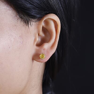 Madagascar Yellow Sapphire 2.30 ctw Rose Stud Earrings in 18K Vermeil Yellow Gold Over Sterling Silver
