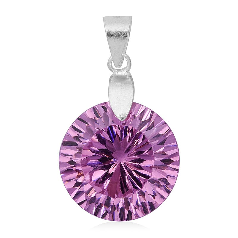 Simulated Pink Diamond Pendant without Chain in Sterling Silver