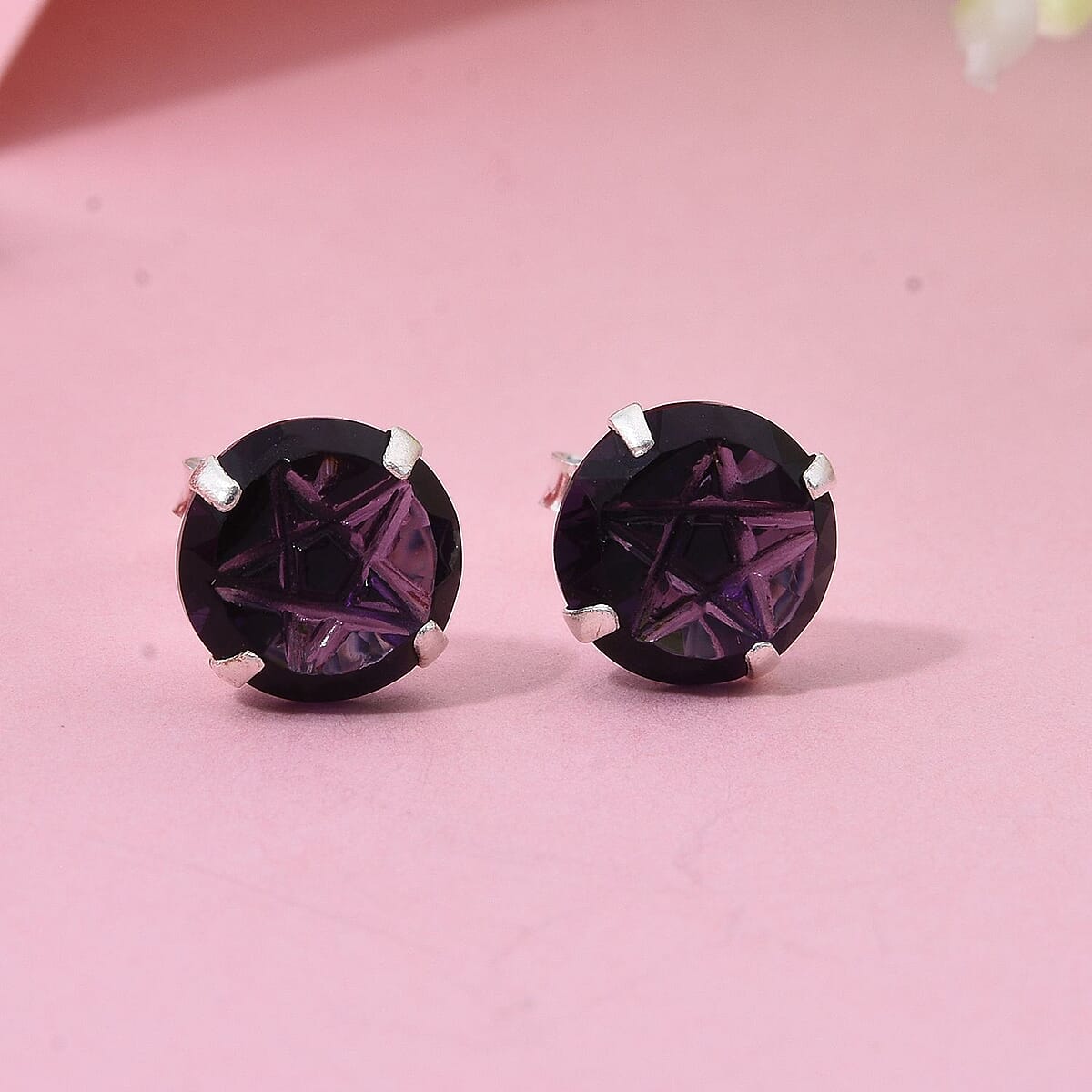 Simulated Purple Diamond Earrings in Sterling Silver 6.20 ctw image number 1