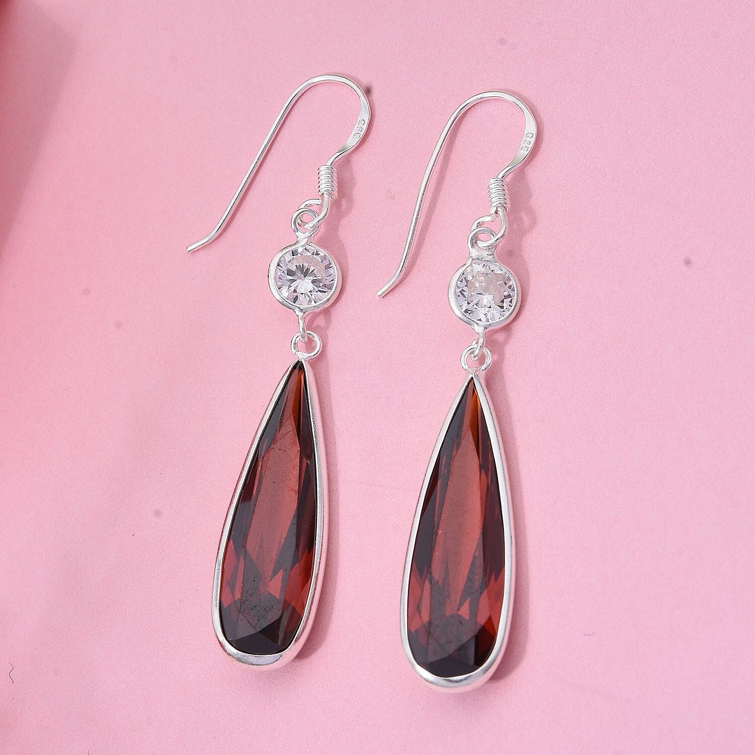 Simulated Red Diamond Earrings in Sterling Silver 21.20 ctw
