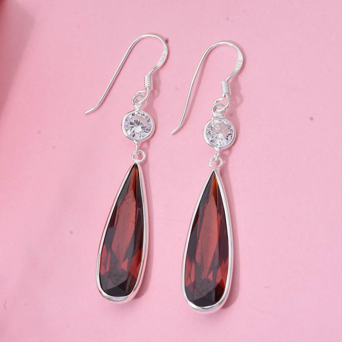 Simulated Red Diamond Earrings in Sterling Silver 21.20 ctw image number 1