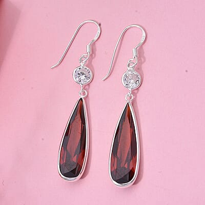 Simulated Red Diamond Earrings in Sterling Silver 21.20 ctw
