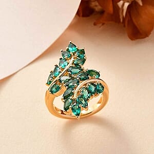 Lab Grown Emerald 3.61 ctw Fancy Ring in Vermeil Yellow Gold Over Sterling Silver (Size 9)