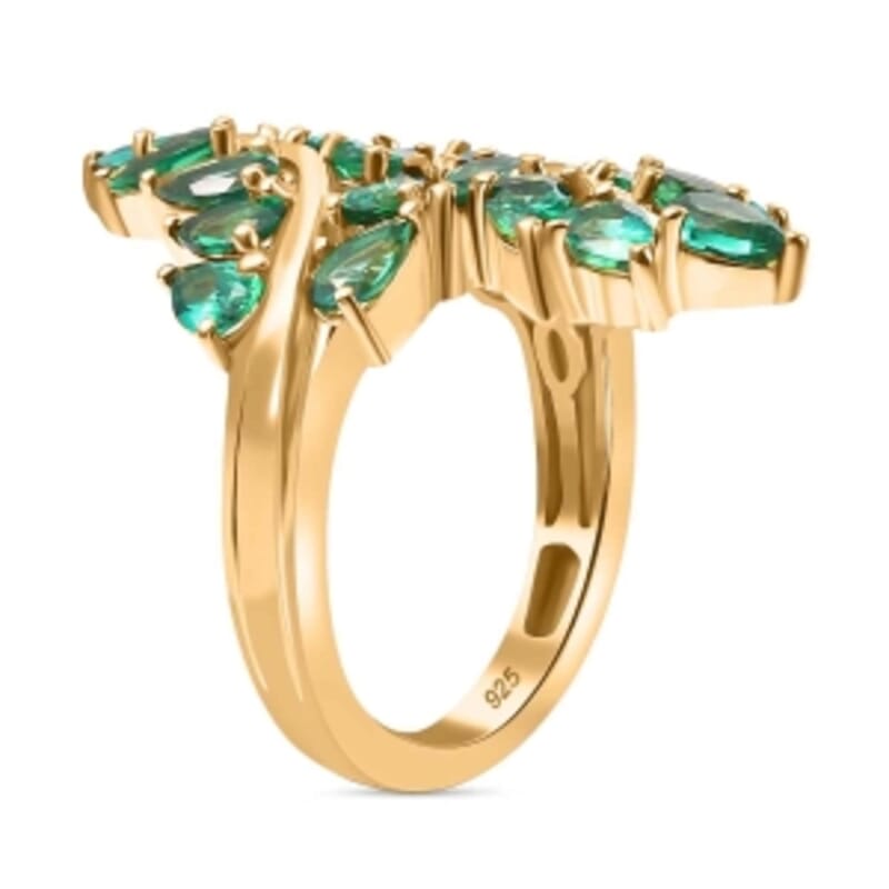 Lab Grown Emerald 3.61 ctw Fancy Ring in Vermeil Yellow Gold Over Sterling Silver (Size 9)