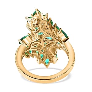 Lab Grown Emerald 3.61 ctw Fancy Ring in Vermeil Yellow Gold Over Sterling Silver (Size 9)