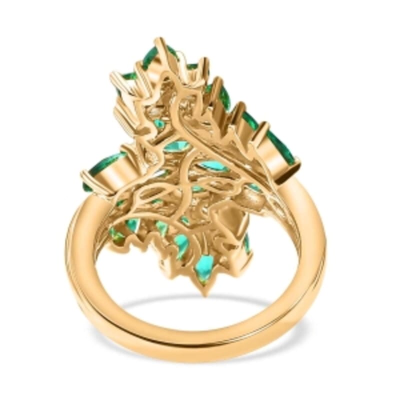 Lab Grown Emerald 3.61 ctw Fancy Ring in Vermeil Yellow Gold Over Sterling Silver (Size 9)