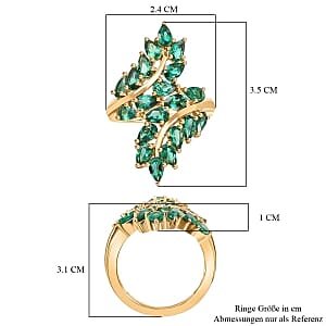 Lab Grown Emerald 3.61 ctw Fancy Ring in Vermeil Yellow Gold Over Sterling Silver (Size 9)