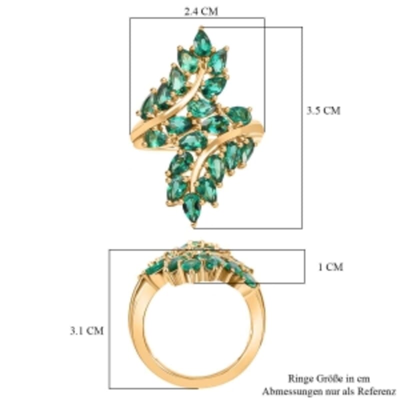 Lab Grown Emerald 3.61 ctw Fancy Ring in Vermeil Yellow Gold Over Sterling Silver (Size 9)