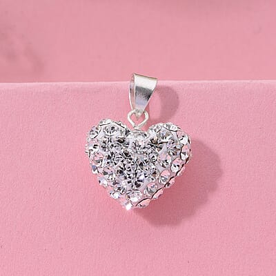 White Austrian Crystal Pendant without Chain in Sterling Silver