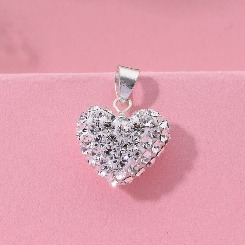 White Austrian Crystal Pendant without Chain in Sterling Silver