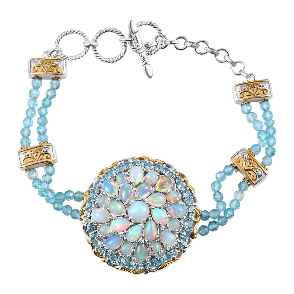 Premium Ethiopian Welo Opal and Paraiba Apatite 18.90 ctw Bracelet in 18K Vermeil YG and Rhodium Over Sterling Silver (7.25 In) (Del. in 8-10 Days) image number 0