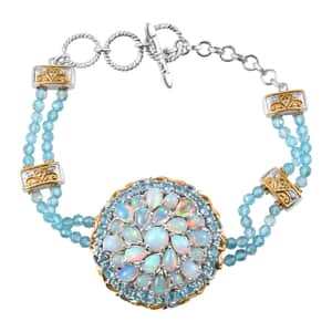 Premium Ethiopian Welo Opal and Paraiba Apatite 18.90 ctw Bracelet in 18K Vermeil YG and Rhodium Over Sterling Silver (7.25 In) (Del. in 8-10 Days)