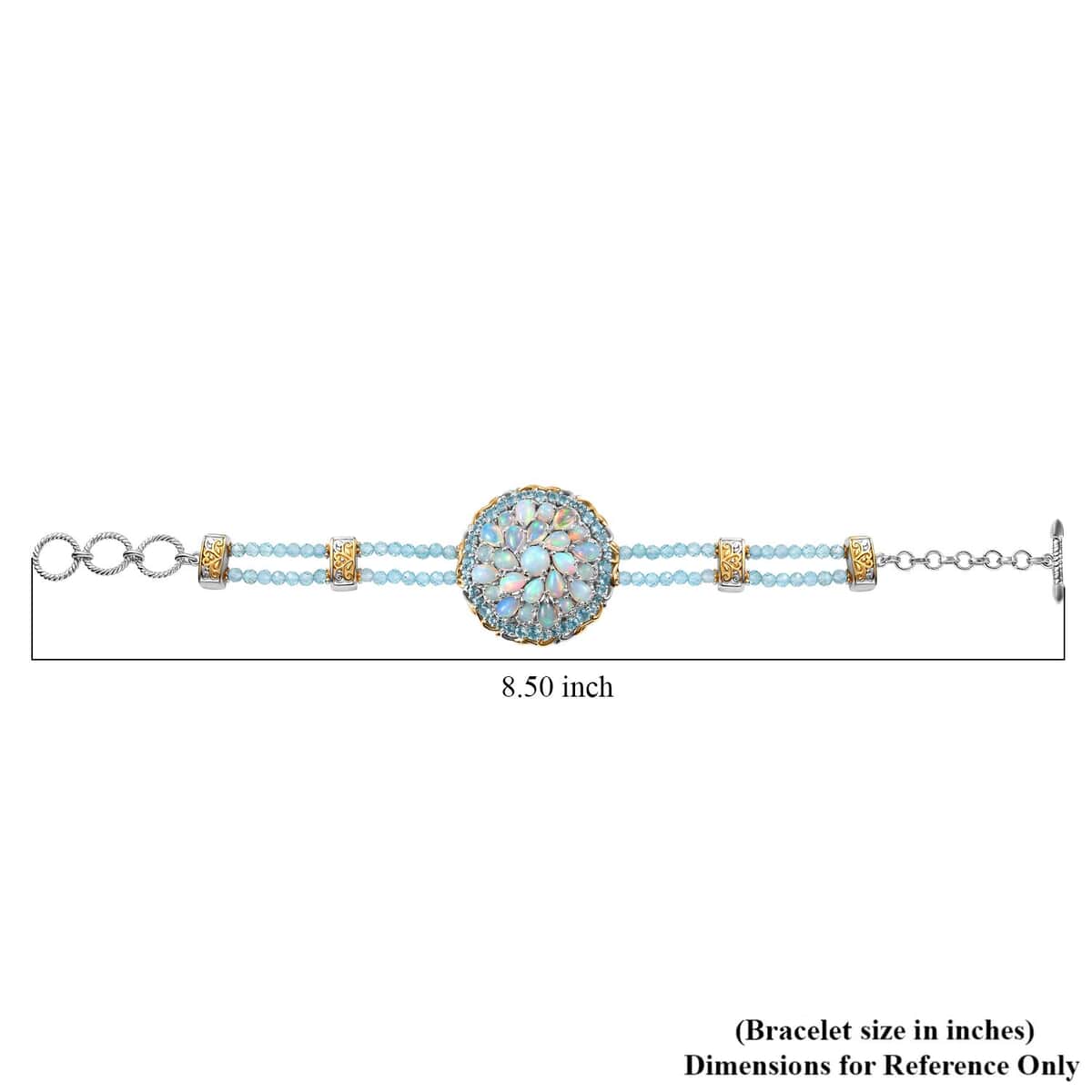 Premium Ethiopian Welo Opal and Paraiba Apatite 18.90 ctw Bracelet in 18K Vermeil YG and Rhodium Over Sterling Silver (7.25 In) (Del. in 8-10 Days) image number 5