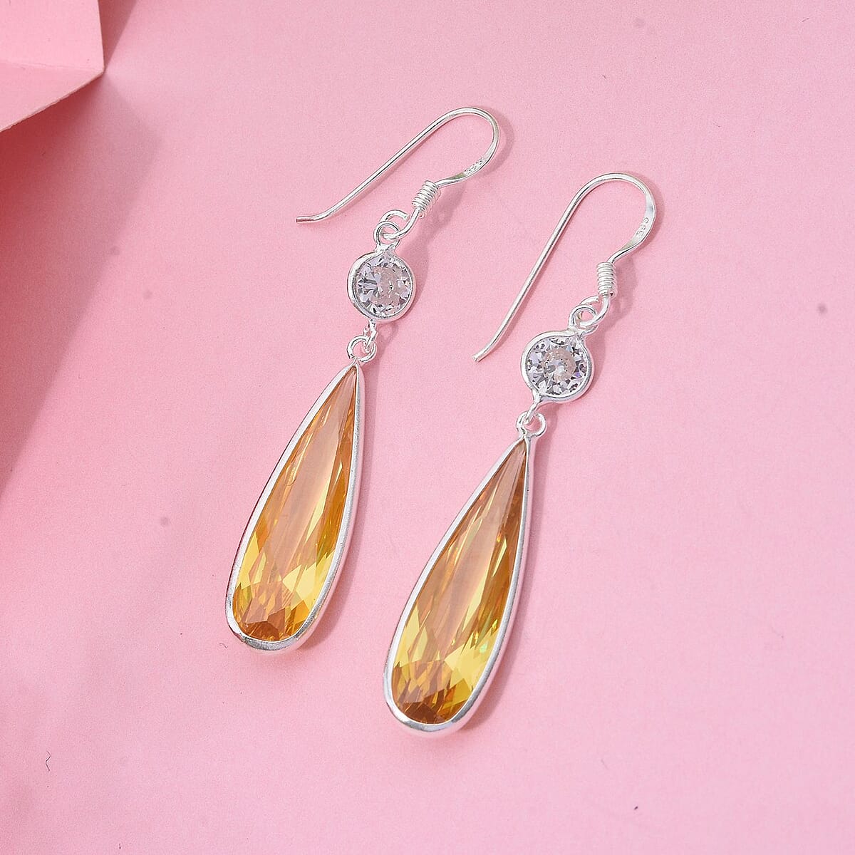 Simulated Yellow Diamond Earrings in Sterling Silver 21.20 ctw image number 1