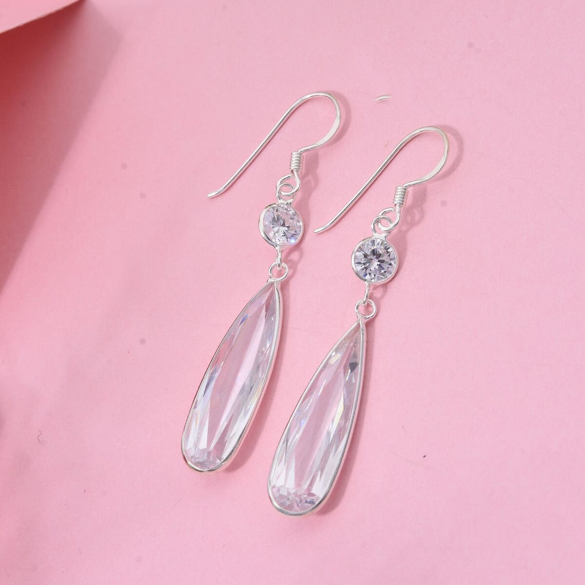 Simulated White Diamond Earrings in Sterling Silver 21.20 ctw image number 1
