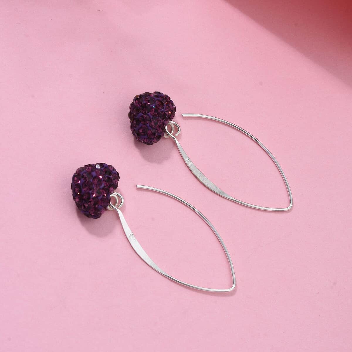 Purple Austrian Crystal Earrings in Sterling Silver image number 1