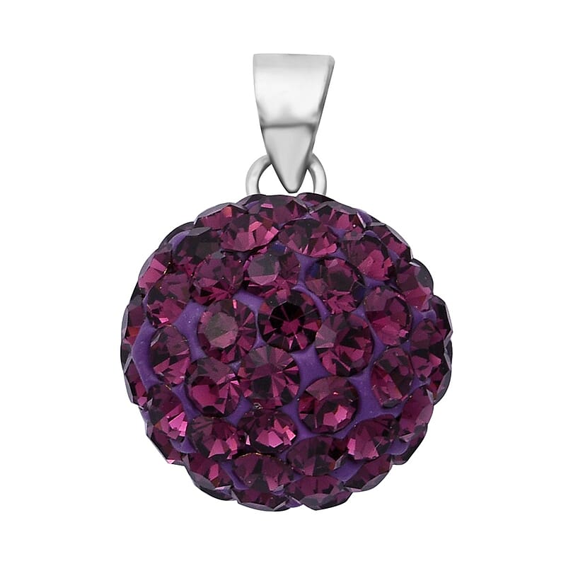 Purple Austrian Crystal Pendant without Chain in Sterling Silver