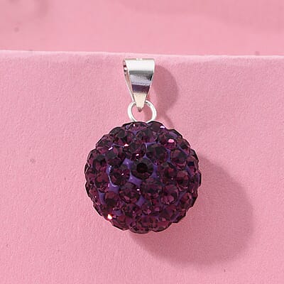 Purple Austrian Crystal Pendant without Chain in Sterling Silver
