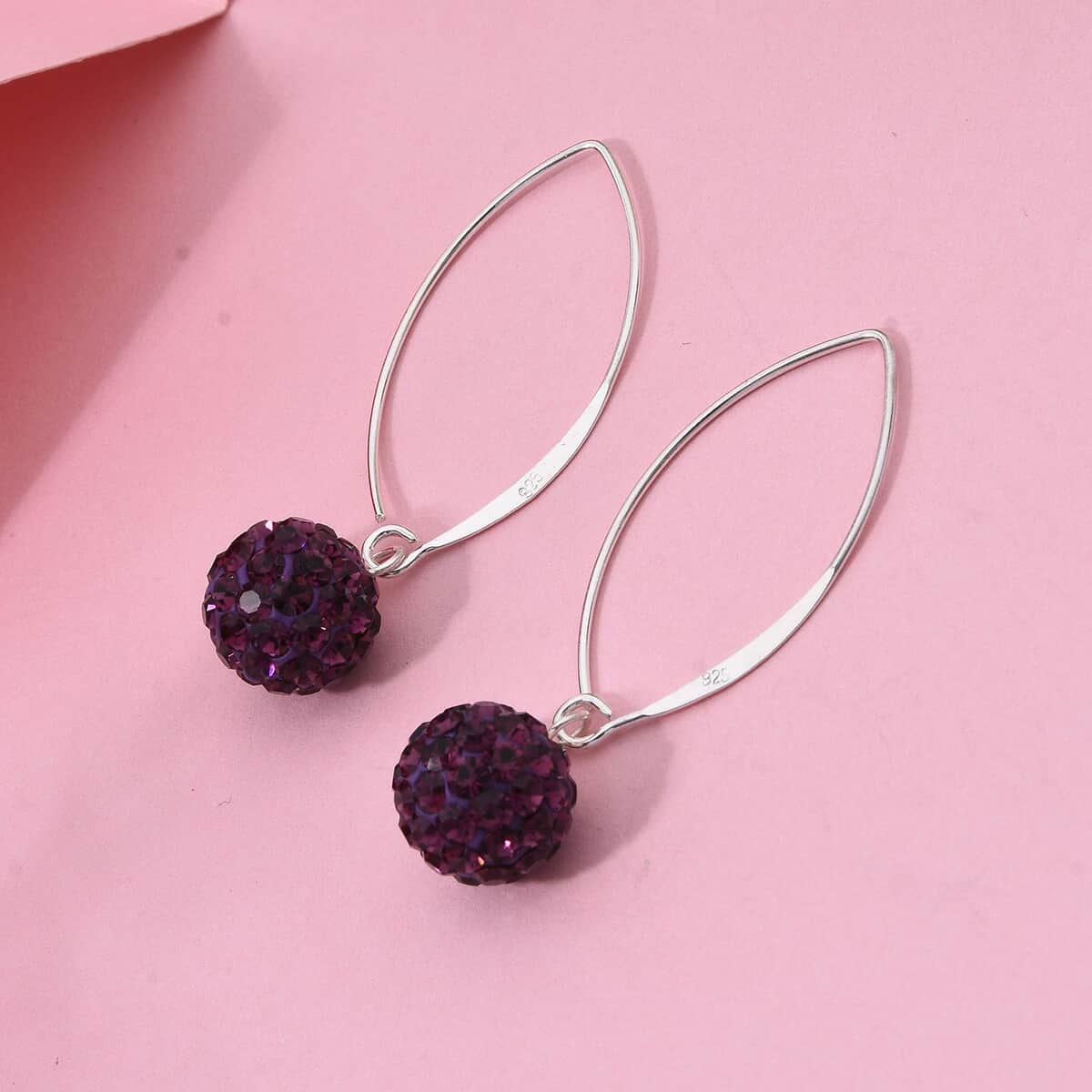 Purple Austrian Crystal Earrings in Sterling Silver image number 1