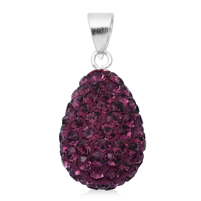 Purple Austrian Crystal Pendant without Chain in Sterling Silver