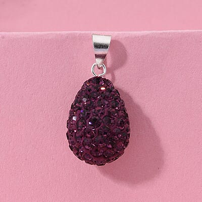 Purple Austrian Crystal Pendant without Chain in Sterling Silver