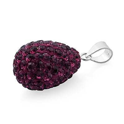 Purple Austrian Crystal Pendant without Chain in Sterling Silver