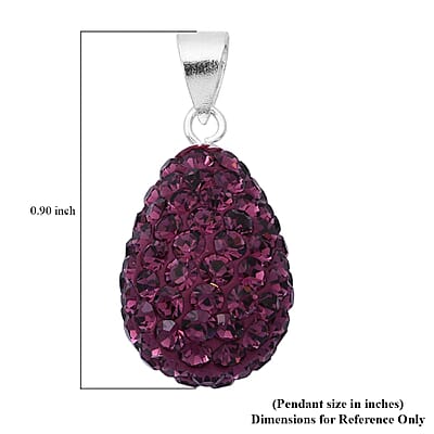 Purple Austrian Crystal Pendant without Chain in Sterling Silver