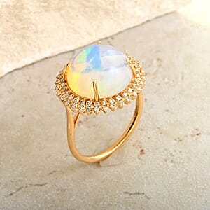 Luxoro AAA Ethiopian Welo Opal and G-H I2 Diamond 8.10 ctw Ring in 14K Yellow Gold (Size 7.5) 5.10 Grams