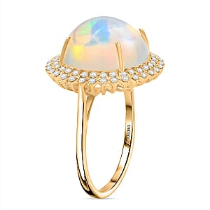 Luxoro AAA Ethiopian Welo Opal and G-H I2 Diamond 8.10 ctw Ring in 14K Yellow Gold (Size 7.5) 5.10 Grams