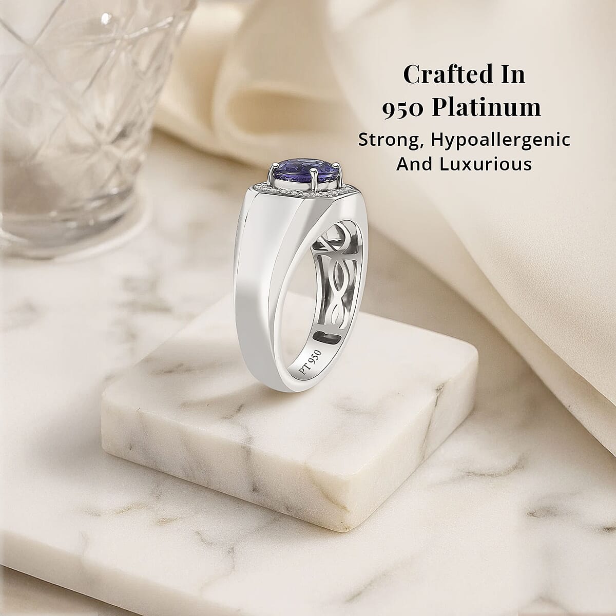 Rhapsody AAAA Tanzanite and E-F VS Diamond 2.60 ctw Men's Ring in 950 Platinum 11.50 Grams image number 2