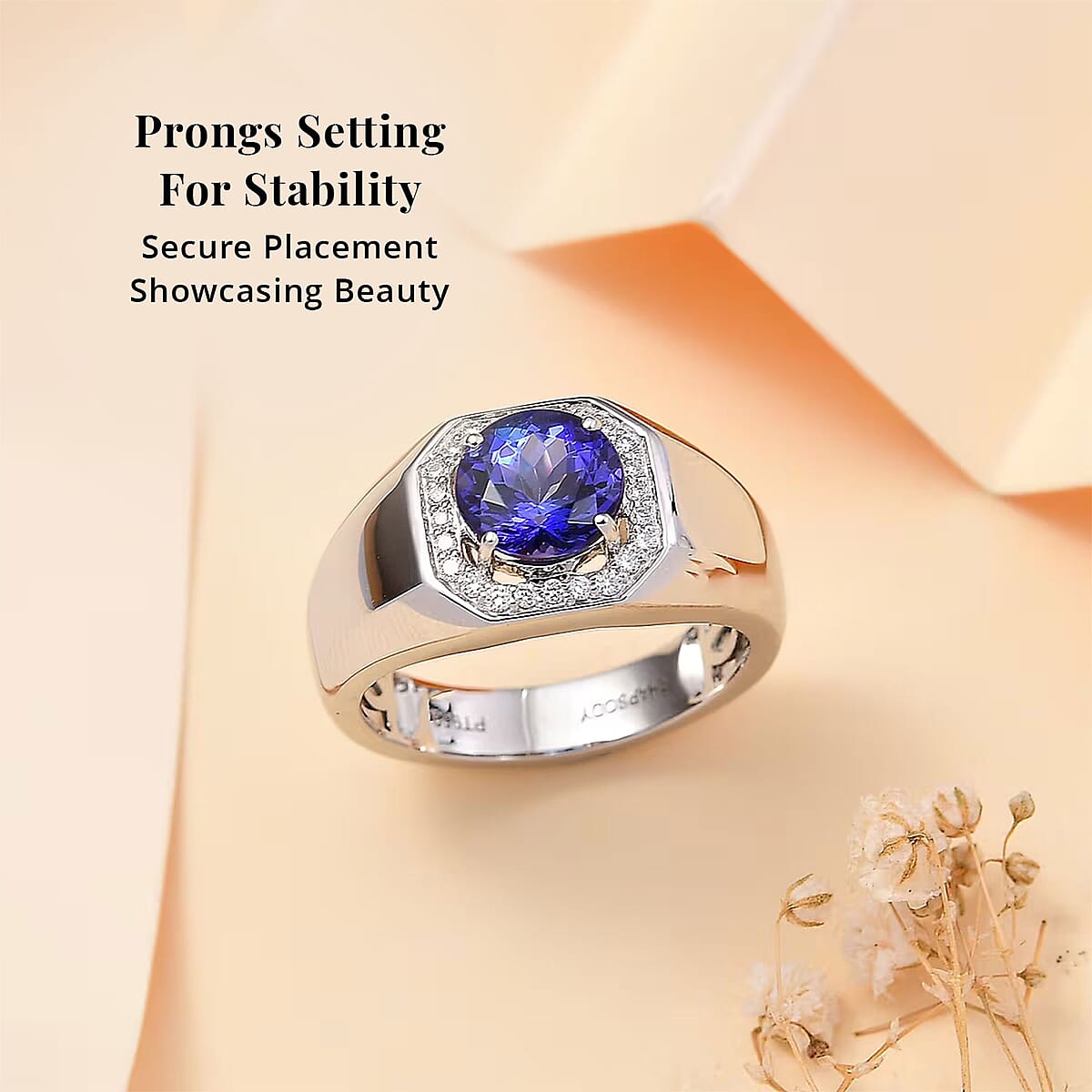 Rhapsody AAAA Tanzanite and E-F VS Diamond 2.60 ctw Men's Ring in 950 Platinum 11.50 Grams image number 4