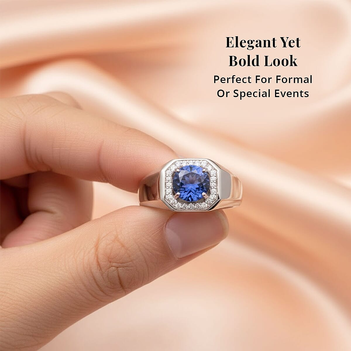 Rhapsody AAAA Tanzanite and E-F VS Diamond 2.60 ctw Men's Ring in 950 Platinum 11.50 Grams image number 5