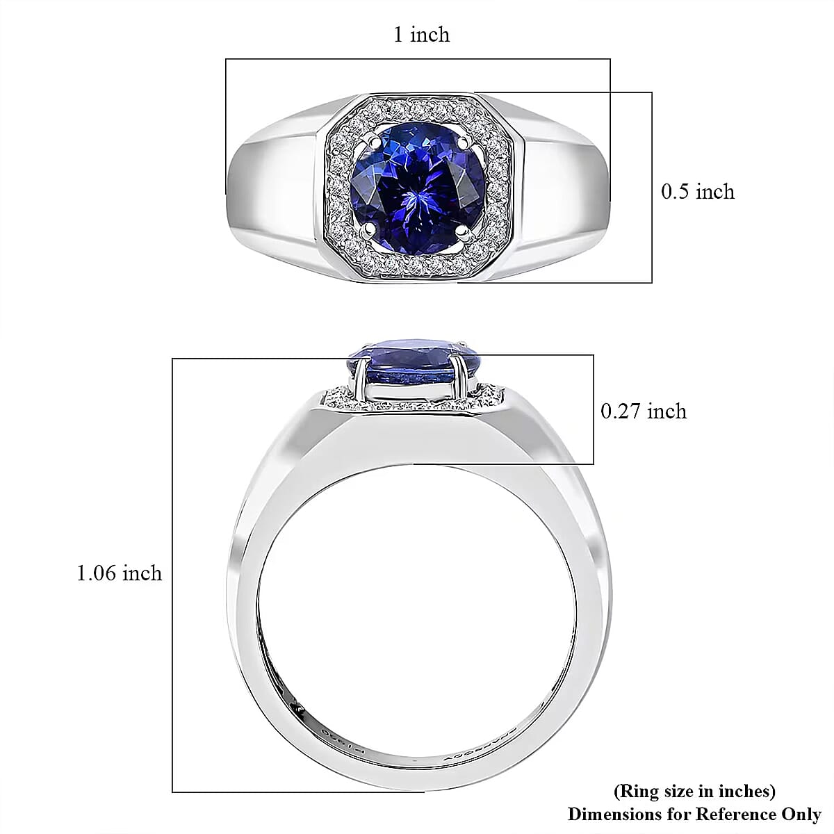Rhapsody AAAA Tanzanite and E-F VS Diamond 2.60 ctw Men's Ring in 950 Platinum 11.50 Grams image number 6